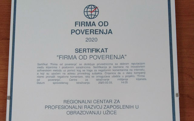 Sertifikat užičkom RCU