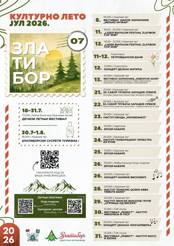 Program Kulturnog leta 2026. na Zlatiboru za jul
